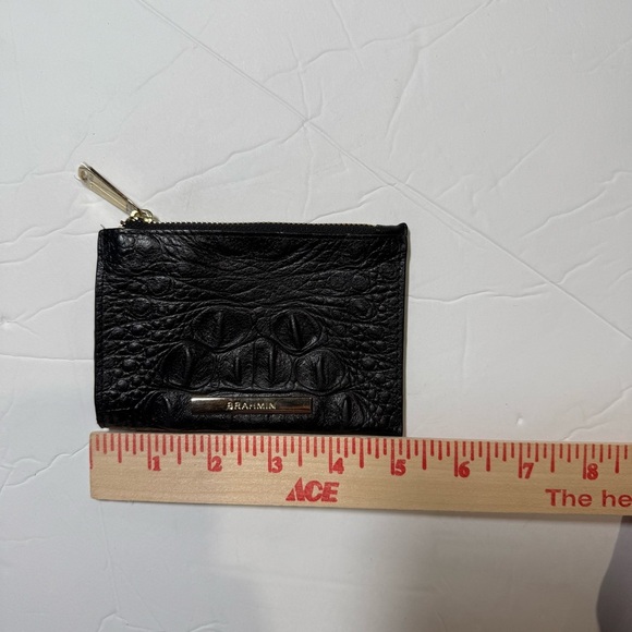 Brahmin Black Coin Pouch Crocodile Embossed Gold Hardware Zipper Coin Purse - Picture 3 of 8